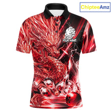 Load image into Gallery viewer, Men's thunder lightning red dragon bowling polo shirt mockup custom bowling team jersey