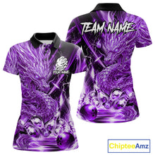 Load image into Gallery viewer, Women's thunder lightning purple dragon bowling polo shirt mockup custom bowling team jersey