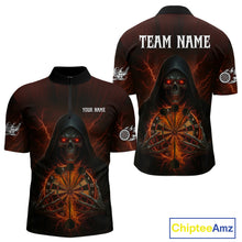 Load image into Gallery viewer, Custom Lightning Red Bone Skeleton Dartboard Dart Men Quarter-Zip Jerseys Dart Shirt Gifts NYN1649