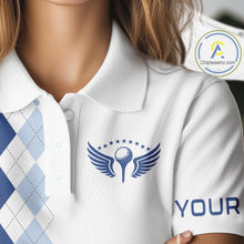 Load image into Gallery viewer, Womens Blue Argyle Pattern Golf Shirts Argyle Golf Clothing Custom Blue Golf Polo, Best Golf Gifts NYN3051