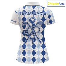 Load image into Gallery viewer, Womens Blue Argyle Pattern Golf Shirts Argyle Golf Clothing Custom Blue Golf Polo, Best Golf Gifts NYN3051