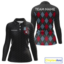 Load image into Gallery viewer, Womens American Flag Golf Shirts Patriotic Golf Jersey Custom Black Ball Golf Clothing, Golf Gifts NYN3053