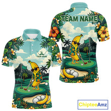 Load image into Gallery viewer, Men's funny banana golfer golf polo shirt mockup monstera tropical golf apparel