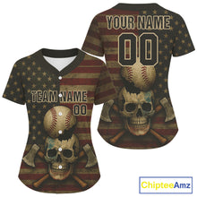 Load image into Gallery viewer, Custom US Flag Skull Grunge Baseball Shirt For Women Patriotic Baseball Tournament Jerseys NYN1394