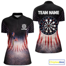 Load image into Gallery viewer, American Flag Grunge Dart Arrow Patriotic Dart 1/4-Zip Shirts For Women Custom Name For Dart Players NYN2685