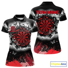 Load image into Gallery viewer, Women's white red black grunge butterfly dart polo shirt mockup custom dart team jersey