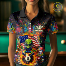 Load image into Gallery viewer, Colorful Splatter Funny Alien Fire 8 Ball Women Billiards Shirt Personalized Pool Balls Billiard Attire NYN2687