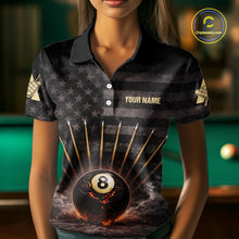 Load image into Gallery viewer, American Flag Cracked Ball 8 Billiards Pool Sticks Shirt For Women Custom Grunge Billiard Balls Attire NYN2691