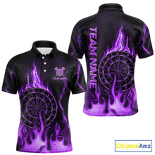 Load image into Gallery viewer, Personalized Dart Shirts For Men Custom Purple Dartboard Flame Team League Darter Jerseys NYN2849