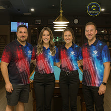 Load image into Gallery viewer, Red - Blue Grunge American Flag Billiard Pool Shirt For Women Personalized Patriot Billiard Team Attire NYN3219
