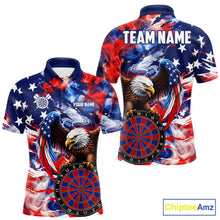 Load image into Gallery viewer, Smoke American Flag men's dart polo shirt custom patriotic dart team jersey, professional dart uniform, custom name dart shirt, competitive dart apparel
