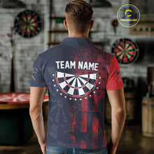 Load image into Gallery viewer, US Flag Grunge Star Dartboard Men's Darts Polo Shirt - Custom Name For Players NYN0755