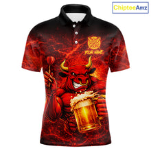 Load image into Gallery viewer, Red|Funny Bull &amp; Beer Thunder Lightning Dart Polo Shirts For Men Custom Name For Darters NYN2698