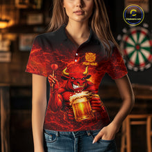 Load image into Gallery viewer, Red|Funny Bull &amp; Beer Thunder Lightning Dart Polo Shirts For Women Custom Name For Darters NYN2698