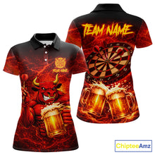 Load image into Gallery viewer, Red|Funny Bull &amp; Beer Thunder Lightning Dart Polo Shirts For Women Custom Name For Darters NYN2698