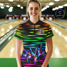 Load image into Gallery viewer, Colorful Splatter Paint Bowling Shirt For Women Custom Rainbow Strike Lightning Team Bowling Attire NYN3229