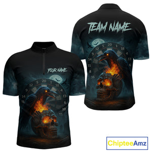Personalized Blue Raven & Skull Grunge Dart Jerseys, Dart Team Shirts For Men Custom NYN1096