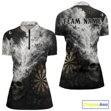 Load image into Gallery viewer, Custom White Smokes Skull Dartboard Women Dart 1/4-Zip Shirt Butterfly Dart Jerseys NYN2708