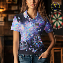 Load image into Gallery viewer, Custom Holographic Smokes Skull Dartboard Women Dart Polo Shirt Butterfly Dart Jerseys NYN2709