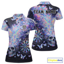 Load image into Gallery viewer, Custom Holographic Smokes Skull Dartboard Women Dart Polo Shirt Butterfly Dart Jerseys NYN2709