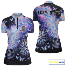 Load image into Gallery viewer, Custom Holographic Smokes Skull Dartboard Women Dart 1/4-Zip Shirt Butterfly Dart Jerseys NYN2709