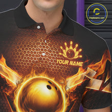 Load image into Gallery viewer, Custom Fire Flame Bowling Jerseys For Men, Personalized Bowling Pin &amp; Ball Team Shirts | Yellow NYN3069