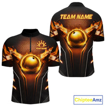 Load image into Gallery viewer, Custom Fire Flame Bowling Jerseys For Men, Personalized Bowling Pin &amp; Ball Team Shirts | Yellow NYN3069