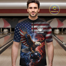 Load image into Gallery viewer, Personalized Fire Flame USA Flag Eagle Bowling Team Shirts For Men Outfits Patriotic Bowling Gifts NYN3073