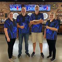 Load image into Gallery viewer, Grunge Black And Blue Flaming Dartboard Mens Darts Shirt Personalized Team Darts Jersey NYN3247