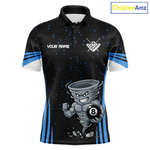 Load image into Gallery viewer, Funny Muscle Tornado 8 Ball men's billiard polo shirt custom blue pool jersey, personalized billiards team apparel, custom 8 ball uniform