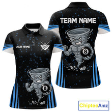 Load image into Gallery viewer, Funny Muscle Tornado 8 Ball women's billiard polo shirt custom blue pool jersey, personalized billiards team apparel, custom 8 ball uniform