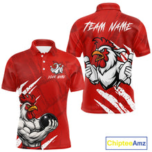 Load image into Gallery viewer, Custom White And Red Funny Rooster Bowling Polo &amp; 1/4-Zip Team Shirts For Men Bowling Gifts NYN2721