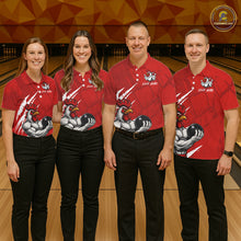 Load image into Gallery viewer, Custom White And Red Funny Rooster Bowling Polo &amp; 1/4-Zip Team Shirts For Men Bowling Gifts NYN2721