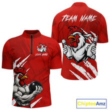 Load image into Gallery viewer, Custom White And Red Funny Rooster Bowling Polo &amp; 1/4-Zip Team Shirts For Men Bowling Gifts NYN2721