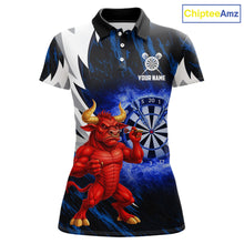 Load image into Gallery viewer, Personalized Blue Dartboard Flame Dart Polo &amp; Quarter Zip Shirt Funny Bull Darts Attire For Women NYN2870