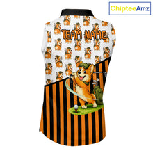 Load image into Gallery viewer, Funny Mens Cute Dog Pattern Golf Sleeveless Polo Shirt Custom Orange Golfing Dog Golf Clothes Attire NYN2874