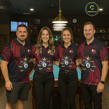 Load image into Gallery viewer, Men women billiard team wearing Red Tribal Skull Crown custom billiard uniforms, tournament team jerseys