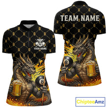 Load image into Gallery viewer, Beer Funny Dragon Play Pool 8 Ball women's quarter zip billiard shirt custom pool league jersey, cue sports apparel