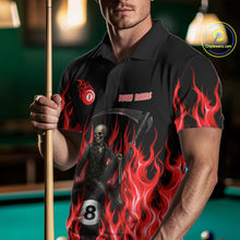 Load image into Gallery viewer, Male billiards player wearing Red Grim Reaper flame billiard jersey during tournament and league play
