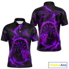 Load image into Gallery viewer, Custom Purple Flames Grim Reaper Lightning Dart Men Polo Jerseys Outfits Dart Gifts NYN1720
