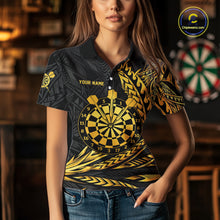 Load image into Gallery viewer, Personalized Black &amp; Gold Tribal Darts Polo &amp; Quarter-Zip Custom Dart Shirts For Women Dart Jerseys  NYN2885