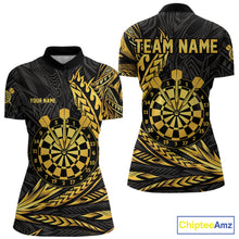 Load image into Gallery viewer, Personalized Black &amp; Gold Tribal Darts Polo &amp; Quarter-Zip Custom Dart Shirts For Women Dart Jerseys  NYN2885