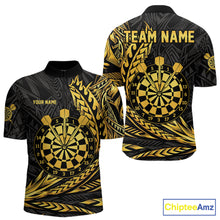 Load image into Gallery viewer, Personalized Black &amp; Gold Tribal Darts Polo &amp; Quarter-Zip Custom Dart Shirts For Men Dart Jerseys  NYN2885