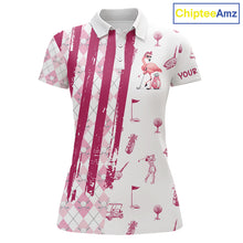 Load image into Gallery viewer, Custom Funny Flamingo Womens Golf Shirt Polo, Pink Paint Argyle Pattern Golf Team Outfits For Ladies NYN3095