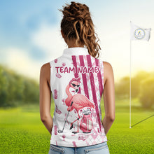 Load image into Gallery viewer, Custom Funny Flamingo Womens Golf Shirt Sleeveless Polo, Pink Paint Argyle Pattern Golf Team Outfits For Ladies NYN3095