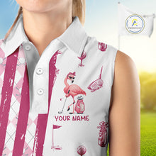 Load image into Gallery viewer, Custom Funny Flamingo Womens Golf Shirt Sleeveless Polo, Pink Paint Argyle Pattern Golf Team Outfits For Ladies NYN3095