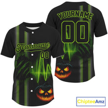 Load image into Gallery viewer, Custom Black And Green Halloween Lightning Baseball Shirt For Men Youth Baseball Jersey NYN1462