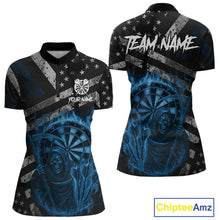 Load image into Gallery viewer, Custom Grunge US Flag Blue Smokes Skeleton Dart Women Quarter-Zip Jerseys Patriotic Dart Shirts NYN1730