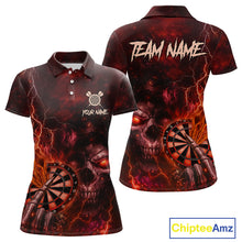 Load image into Gallery viewer, Custom Lightning Red Grim Reaper Flaming Dart Polo Shirt For Women Dart Tournament Jersey NYN1480