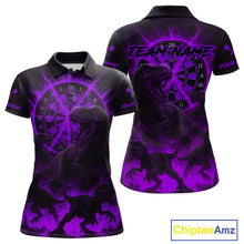 Load image into Gallery viewer, Custom Purple Flaming Dinosaurs Dartboard Polo Dart Shirt For Women Dinosaur Dart Jerseys NYN2006